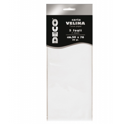 Carta velina - 20 gr - 50 x 76 cm - bianco perlescente - busta 5 fogli - Deco - 12295/01 - DMwebShop