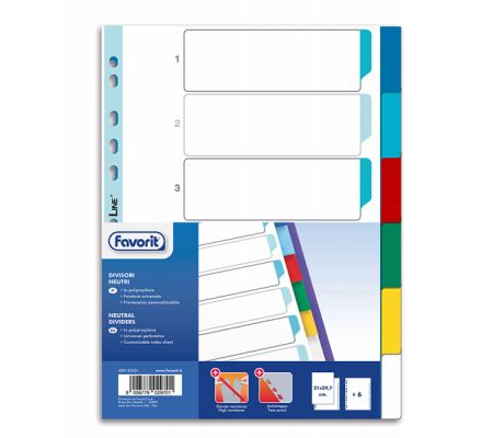 Divisori Neutri a 6 tacche - PP - A4 - colori assortiti - Favorit - 400132501 - 8006779029701 - DMwebShop