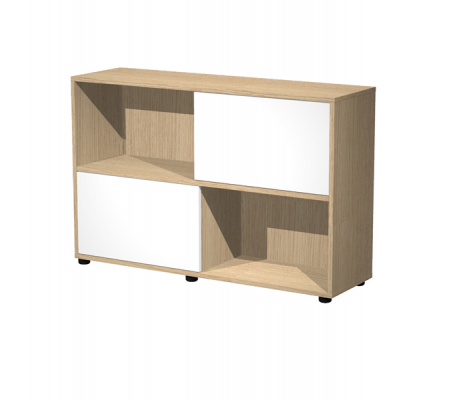 Libreria bassa Tetris a 2 ripiani ante scorrevoli - 120 x 35 x 79 cm - rovere-bianco - Artexport - 17066/C3 - DMwebShop