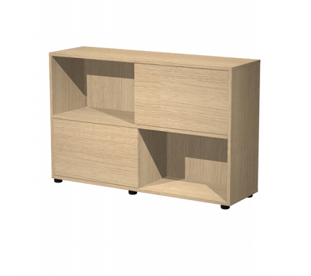 Libreria bassa Tetris a 2 ripiani ante scorrevoli - 120 x 35 x 79 cm - rovere-rovere - Artexport - 17066/CC - DMwebShop