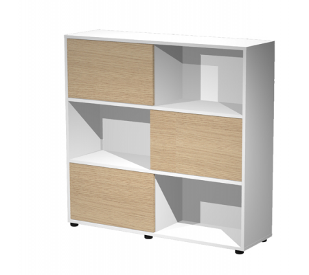 Libreria bassa Tetris a 3 ripiani ante scorrevoli - 120 x 35 x 116 cm - rovere-bianco - Artexport - 17065/C3 - DMwebShop