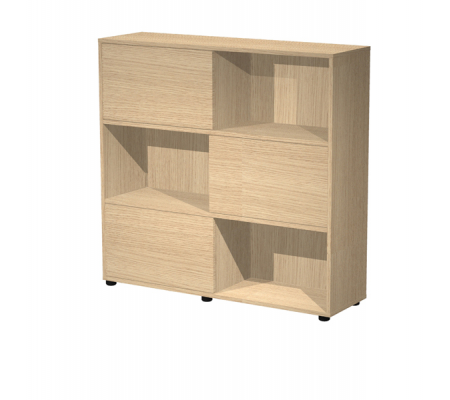 Libreria bassa Tetris a 3 ripiani ante scorrevoli - 120 x 35 x 116 cm - rovere-rovere - Artexport - 17065/CC - DMwebShop