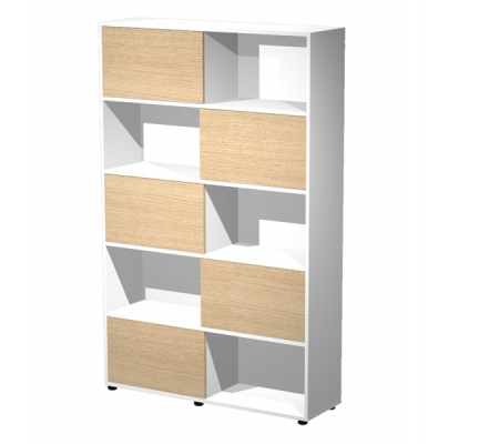 Libreria alta Tetris - 5 ripiani - ante scorrevoli - 120 x 35 x 191 cm - rovere-bianco - Artexport - 17060/C3 - DMwebShop