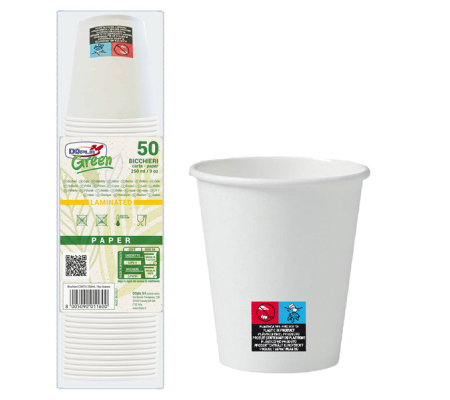 Bicchieri in carta - 250 ml - PEFC - con marcatura SUP - conf. 50 pezzi - Dopla - 07836 - 8005090011600 - DMwebShop