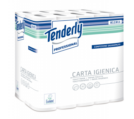 Carta igienica salvaspazio Tenderly - 2 veli - 160 strappi - Ø 9,9 cm - 9,3 cm x 20 mt - pacco 30 rotoli - Tenderly Professional - 811911U - 8004338005487 - DMwebShop