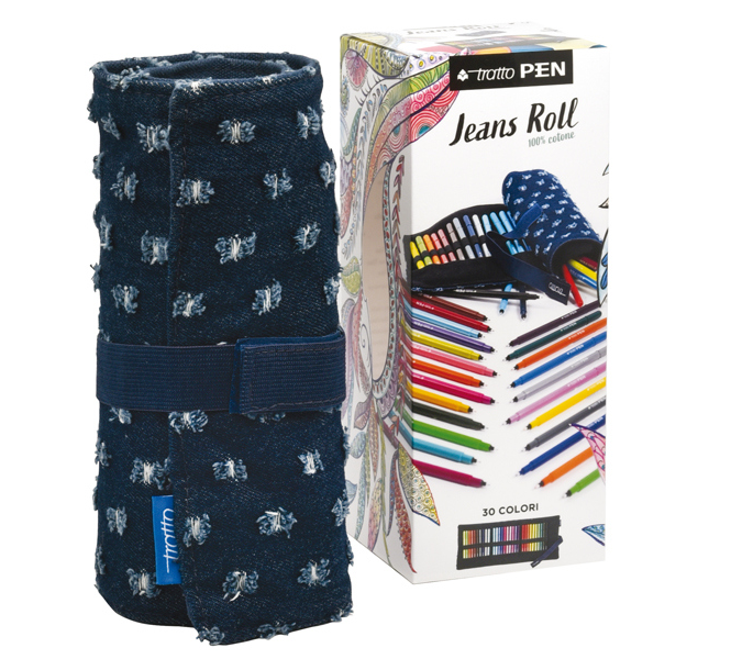 Astuccio pennarelli Jeans Roll - punta media - colori assortiti - conf. 30  pezzi - Tratto F813400