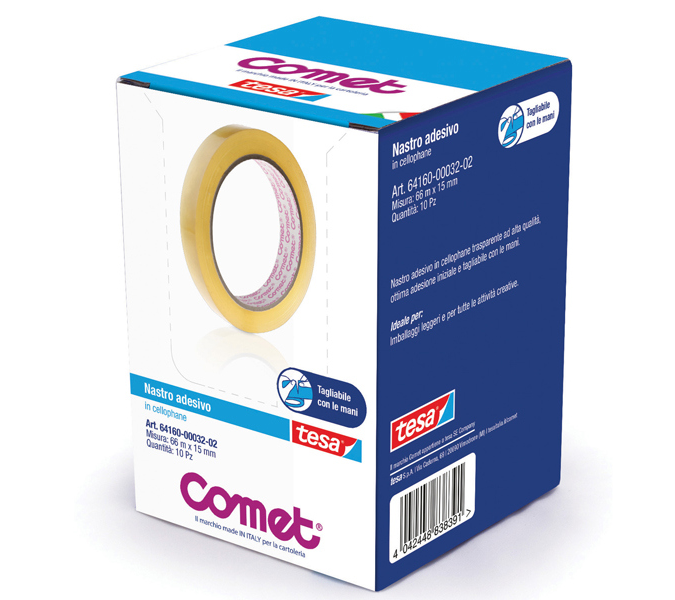 Nastro adesivo - 15 mm x 66 mt - cellophane - trasparente - Comet  64160-00032-02